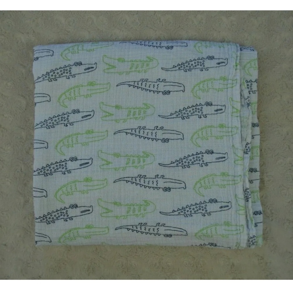 Debonair Creations Alligator Baby Swaddle Blanket White Blue Green Crocodile